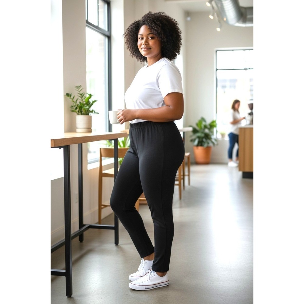 (F-157) Women With Control Black Pull On Pants Women's L Stretch QVC New w/Tags